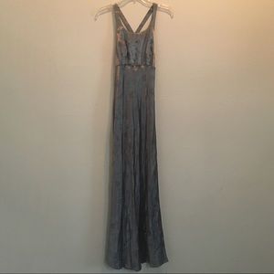 Vintage Silver Satin Slip Open Back Maxi Dress
